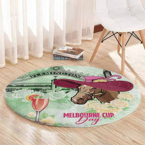 Australia Cup Melbourne Horse Racing Round Carpet Hats Heels & Horseshoes Yellow Roses - Aussie Hoodie