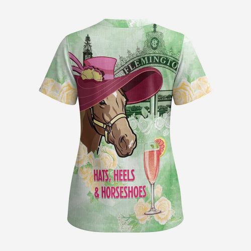 Australia Cup Melbourne Horse Racing Scrub Top Hats Heels & Horseshoes Yellow Roses - Aussie Hoodie