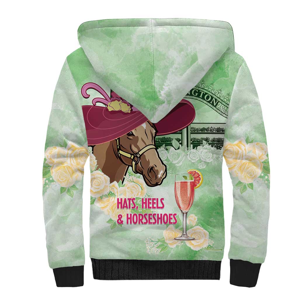Australia Cup Melbourne Horse Racing Sherpa Hoodie Hats Heels & Horseshoes Yellow Roses - Aussie Hoodie