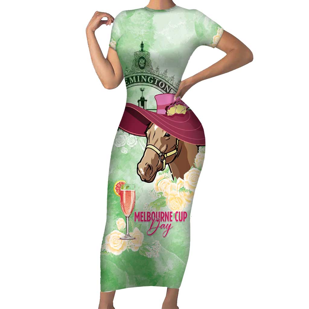 Australia Cup Melbourne Horse Racing Short Sleeve Bodycon Dress Hats Heels & Horseshoes Yellow Roses - Aussie Hoodie