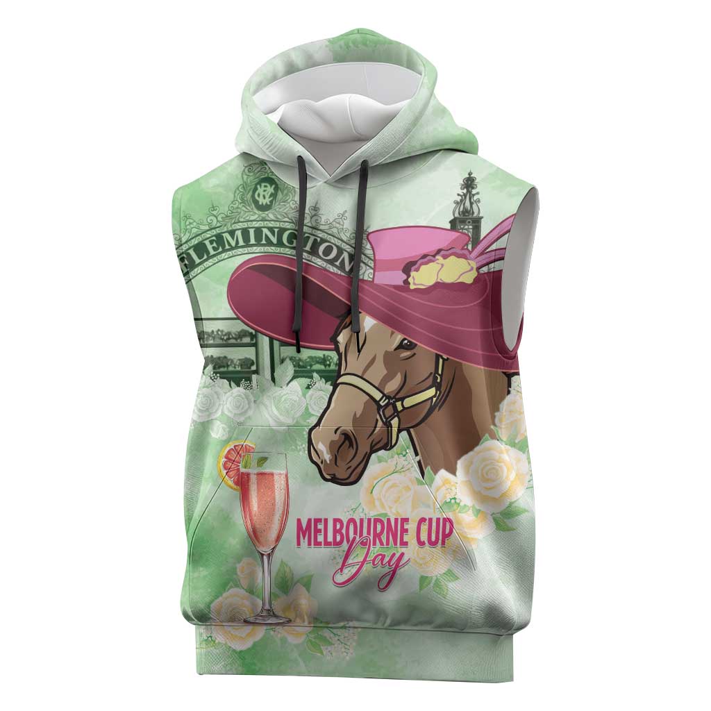 Australia Cup Melbourne Horse Racing Sleeveless Hoodie Hats Heels & Horseshoes Yellow Roses - Aussie Hoodie