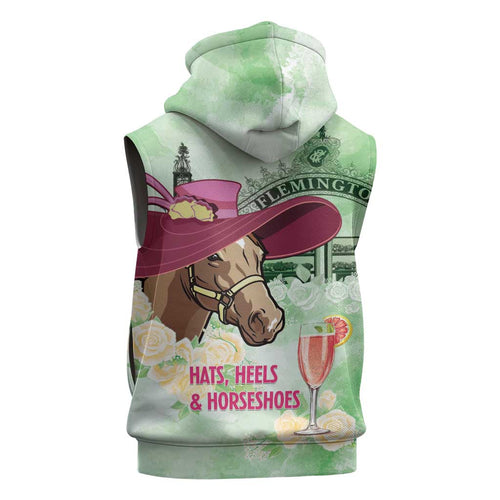 Australia Cup Melbourne Horse Racing Sleeveless Hoodie Hats Heels & Horseshoes Yellow Roses - Aussie Hoodie
