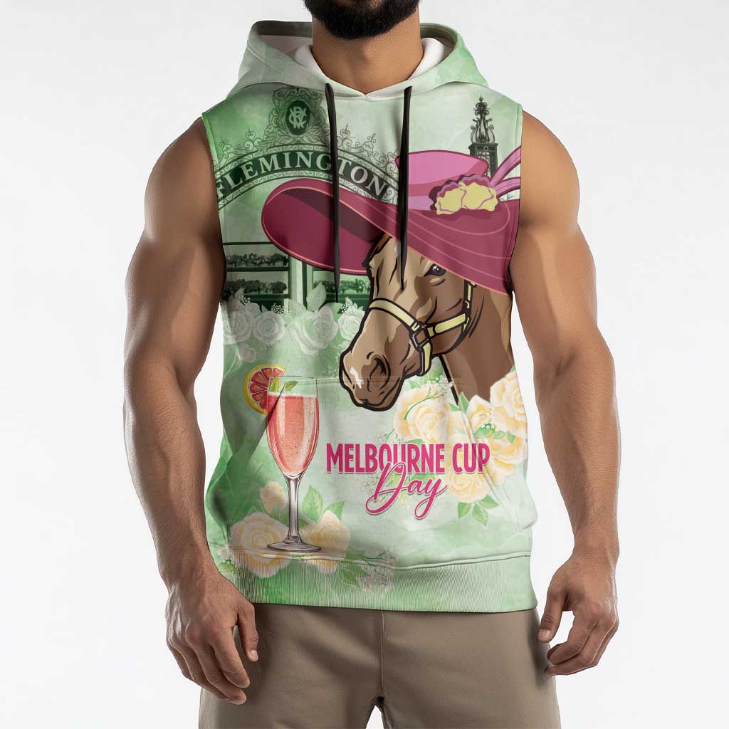 Australia Cup Melbourne Horse Racing Sleeveless Hoodie Hats Heels & Horseshoes Yellow Roses - Aussie Hoodie