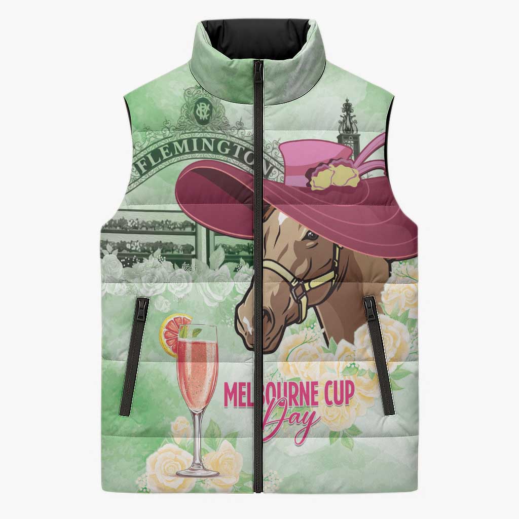 Australia Cup Melbourne Horse Racing Sleeveless Puffer Jacket Hats Heels & Horseshoes Yellow Roses - Aussie Hoodie