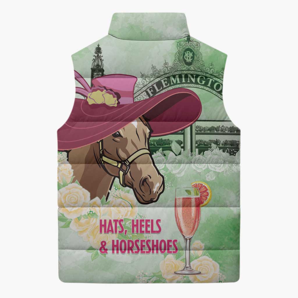 Australia Cup Melbourne Horse Racing Sleeveless Puffer Jacket Hats Heels & Horseshoes Yellow Roses - Aussie Hoodie