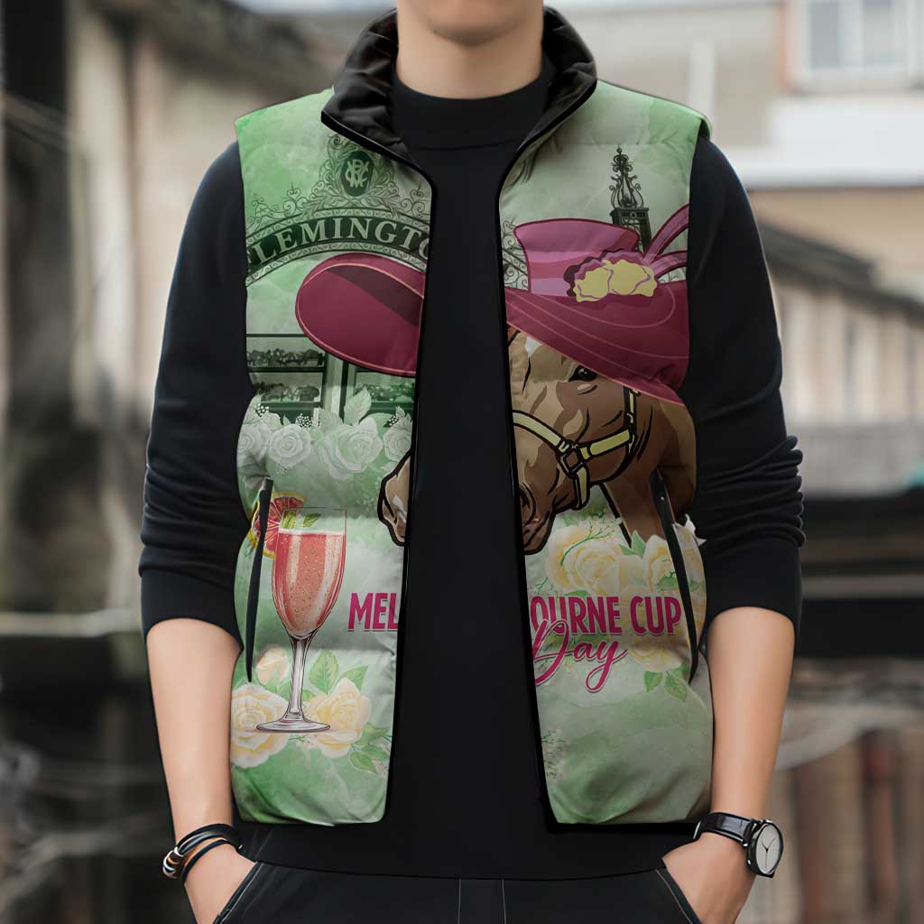 Australia Cup Melbourne Horse Racing Sleeveless Puffer Jacket Hats Heels & Horseshoes Yellow Roses - Aussie Hoodie