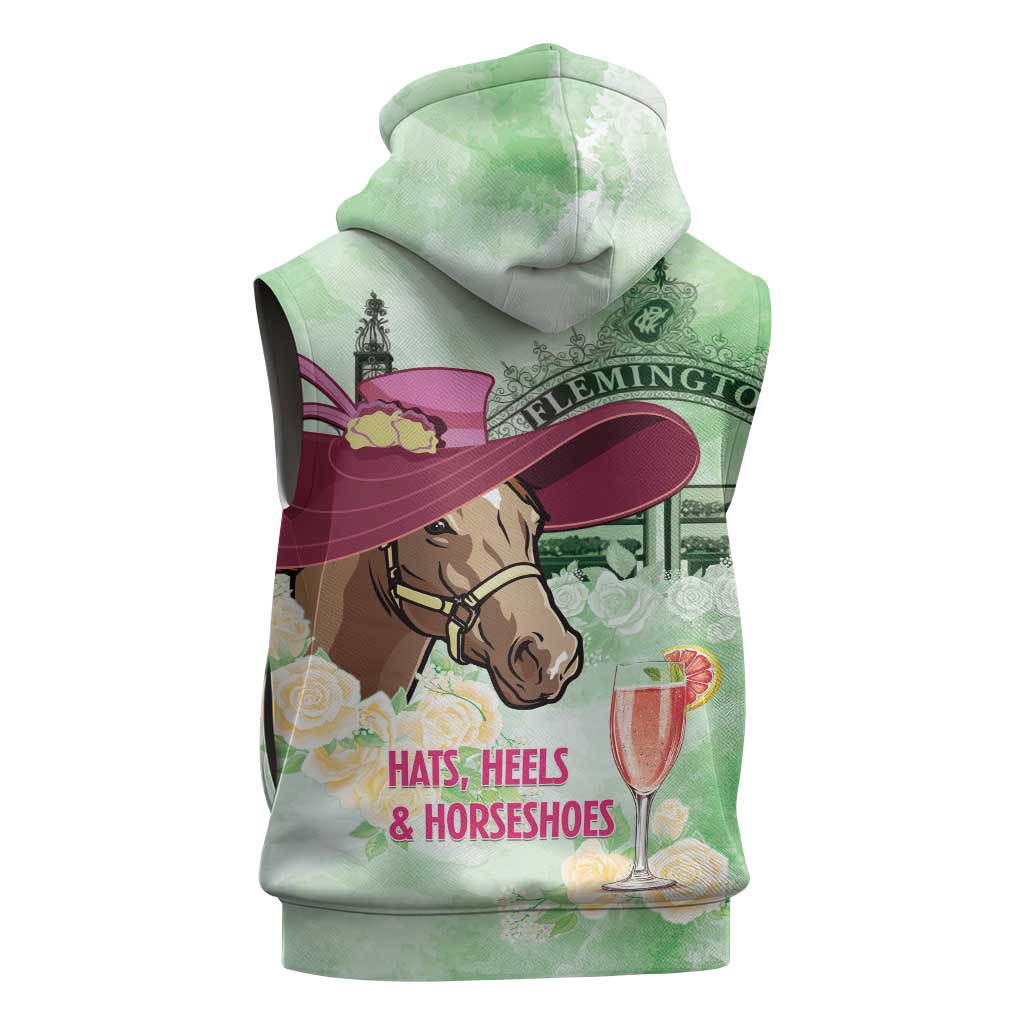 Australia Cup Melbourne Horse Racing Sleeveless Zip Hoodie Hats Heels & Horseshoes Yellow Roses LT14