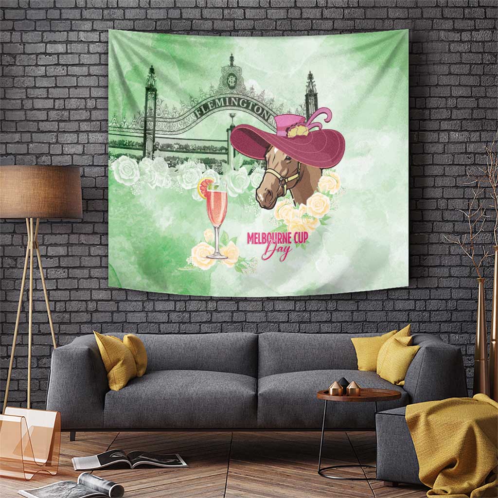 Australia Cup Melbourne Horse Racing Tapestry Hats Heels & Horseshoes Yellow Roses - Aussie Hoodie