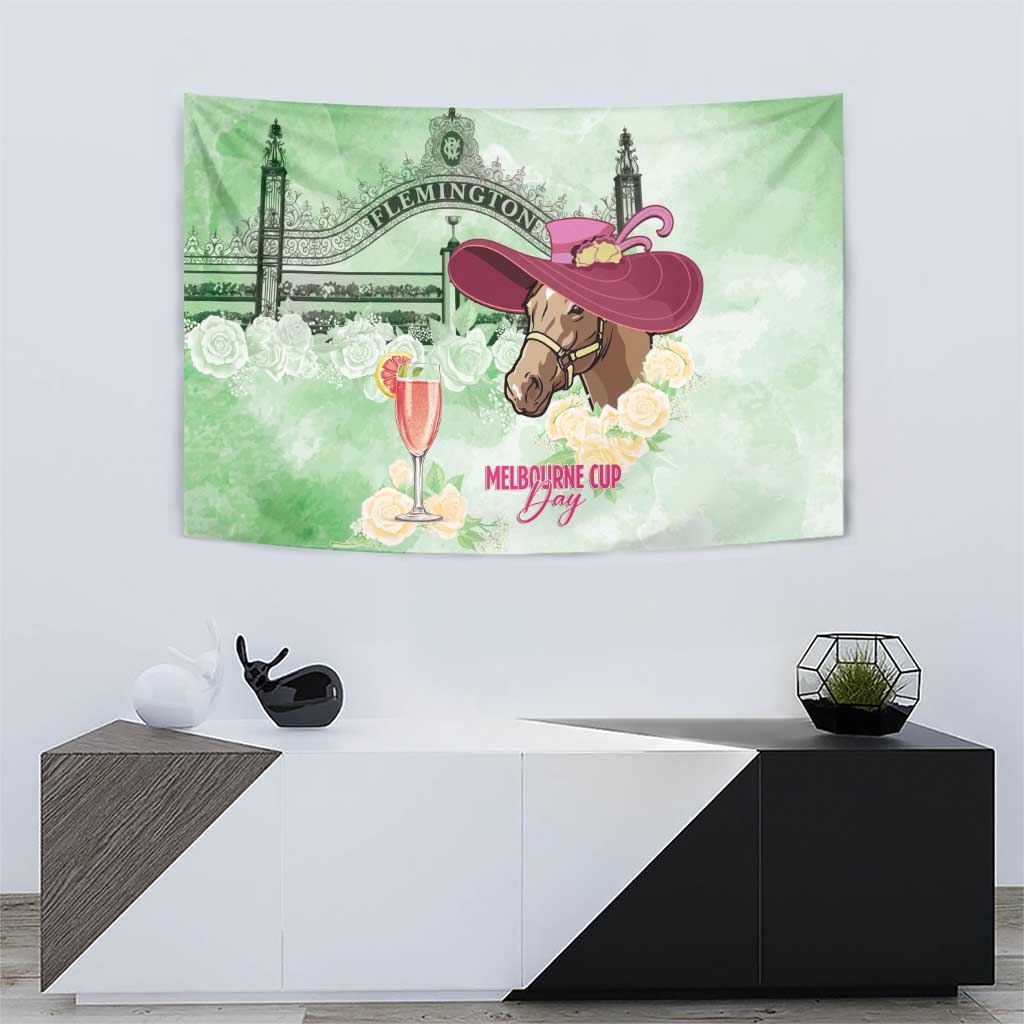 Australia Cup Melbourne Horse Racing Tapestry Hats Heels & Horseshoes Yellow Roses - Aussie Hoodie