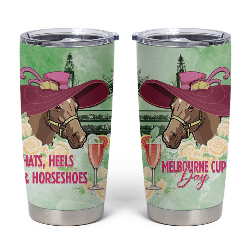 Australia Cup Melbourne Horse Racing Tumbler Cup Hats Heels & Horseshoes Yellow Roses - Aussie Hoodie