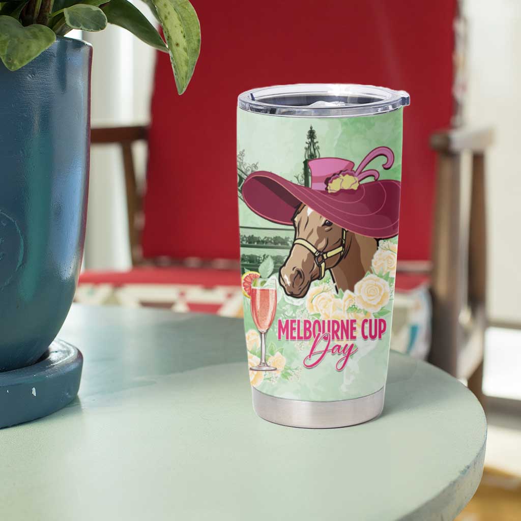 Australia Cup Melbourne Horse Racing Tumbler Cup Hats Heels & Horseshoes Yellow Roses - Aussie Hoodie