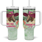 Australia Cup Melbourne Horse Racing Tumbler With Handle Hats Heels & Horseshoes Yellow Roses - Aussie Hoodie