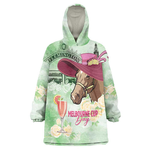 Australia Cup Melbourne Horse Racing Wearable Blanket Hoodie Hats Heels & Horseshoes Yellow Roses - Aussie Hoodie