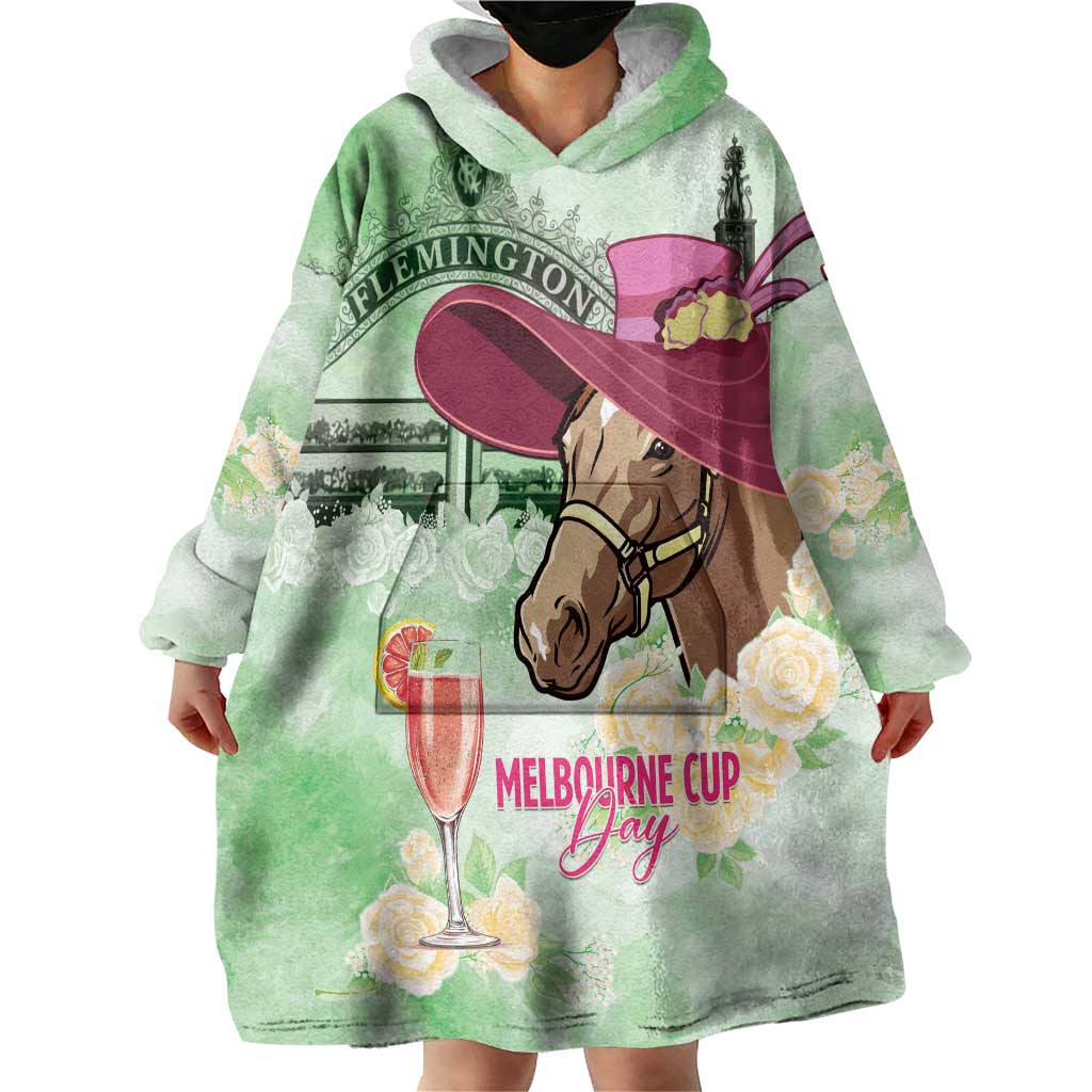 Australia Cup Melbourne Horse Racing Wearable Blanket Hoodie Hats Heels & Horseshoes Yellow Roses - Aussie Hoodie