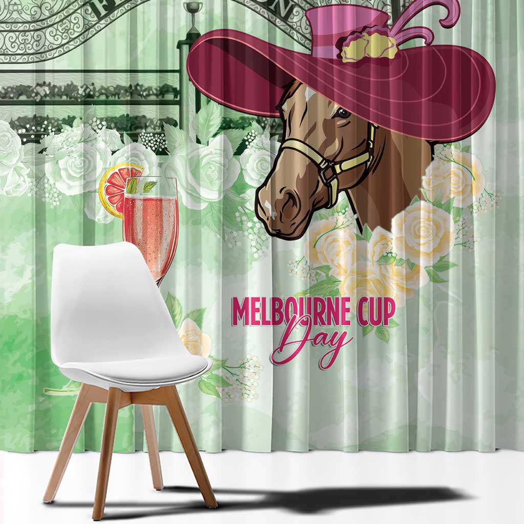 Australia Cup Melbourne Horse Racing Window Curtain Hats Heels & Horseshoes Yellow Roses - Aussie Hoodie