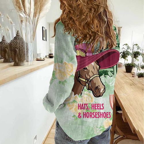 Australia Cup Melbourne Horse Racing Women Casual Shirt Hats Heels & Horseshoes Yellow Roses - Aussie Hoodie