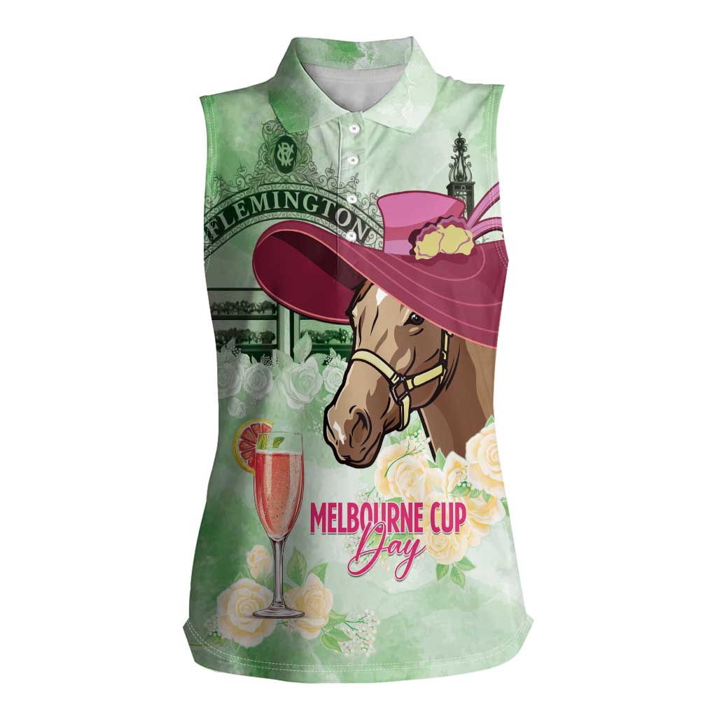 Australia Cup Melbourne Horse Racing Women Sleeveless Polo Shirt Hats Heels & Horseshoes Yellow Roses - Aussie Hoodie