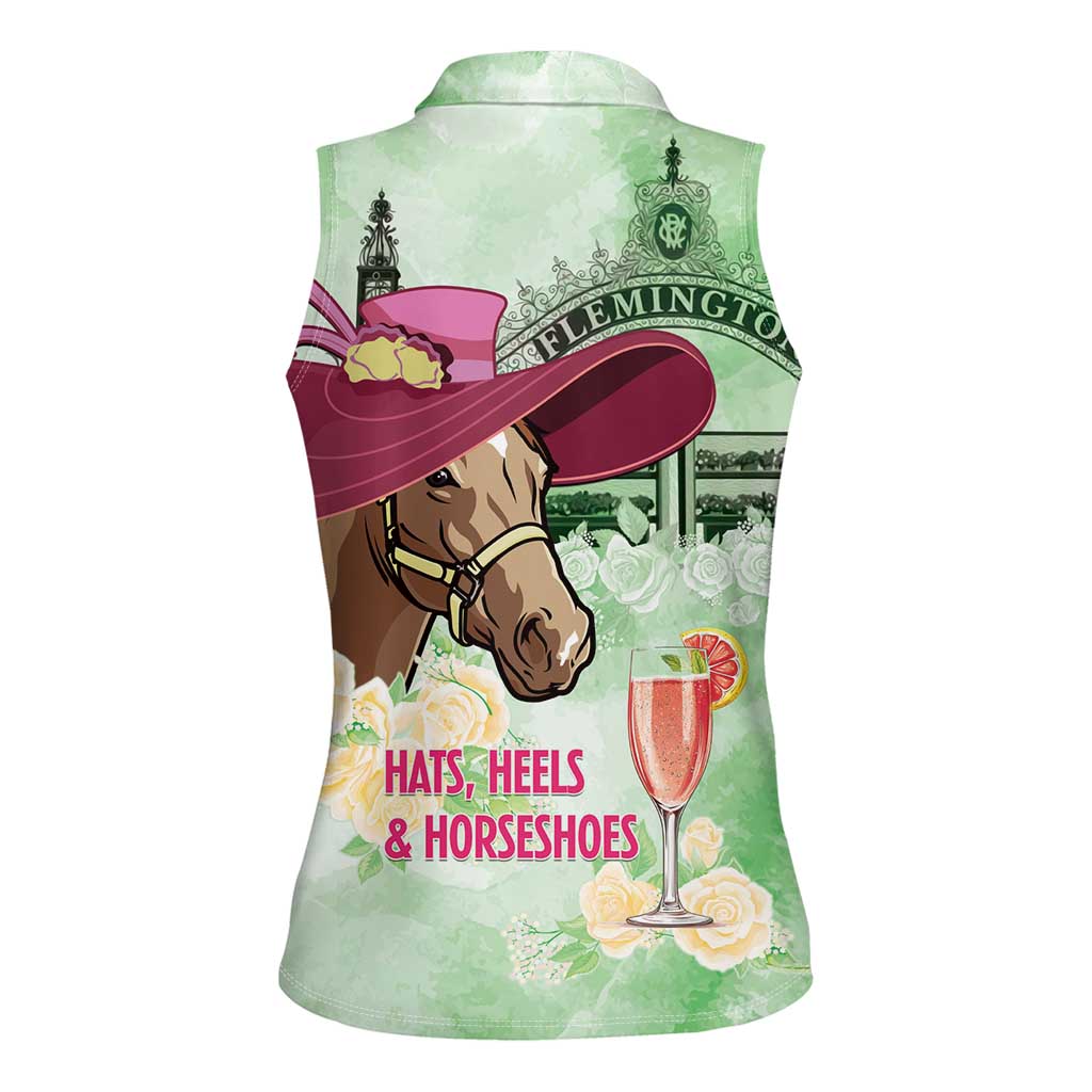 Australia Cup Melbourne Horse Racing Women Sleeveless Polo Shirt Hats Heels & Horseshoes Yellow Roses - Aussie Hoodie