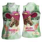 Australia Cup Melbourne Horse Racing Women Sleeveless Polo Shirt Hats Heels & Horseshoes Yellow Roses - Aussie Hoodie