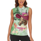 Australia Cup Melbourne Horse Racing Women Sleeveless Polo Shirt Hats Heels & Horseshoes Yellow Roses - Aussie Hoodie