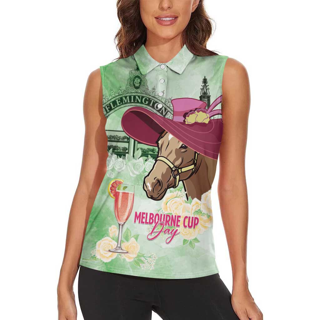 Australia Cup Melbourne Horse Racing Women Sleeveless Polo Shirt Hats Heels & Horseshoes Yellow Roses - Aussie Hoodie