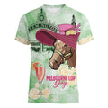 Australia Cup Melbourne Horse Racing Women V-Neck T-Shirt Hats Heels & Horseshoes Yellow Roses - Aussie Hoodie