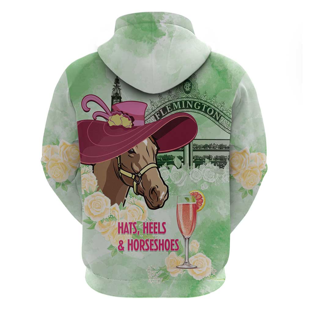 Australia Cup Melbourne Horse Racing Zip Hoodie Hats Heels & Horseshoes Yellow Roses - Aussie Hoodie