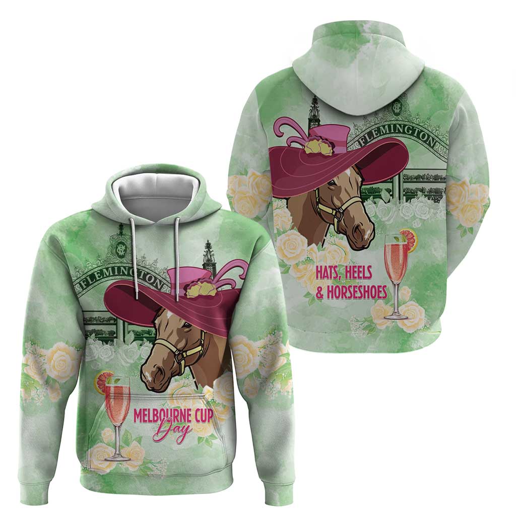 Australia Cup Melbourne Horse Racing Zip Hoodie Hats Heels & Horseshoes Yellow Roses - Aussie Hoodie