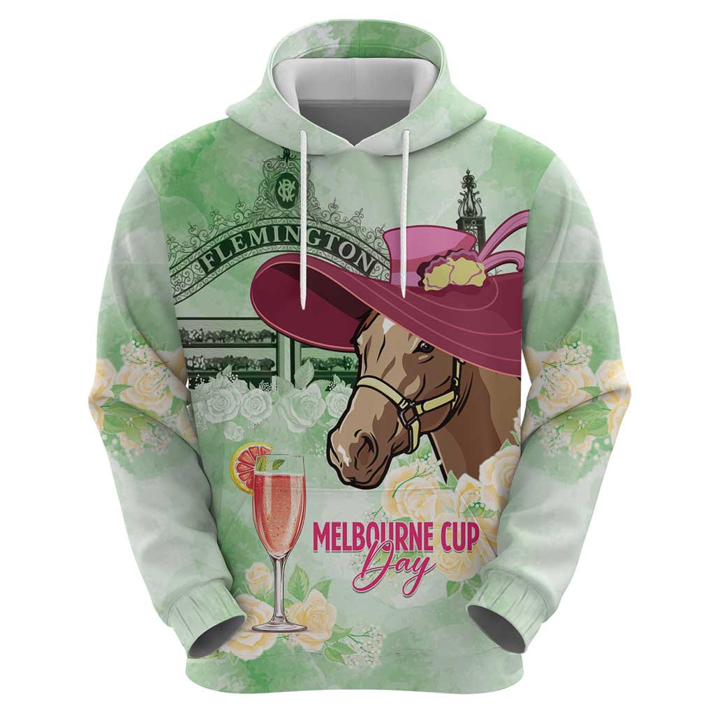 Australia Cup Melbourne Horse Racing Zip Hoodie Hats Heels & Horseshoes Yellow Roses - Aussie Hoodie