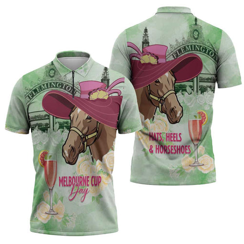 Australia Cup Melbourne Horse Racing Zipper Polo Shirt Hats Heels & Horseshoes Yellow Roses - Aussie Hoodie