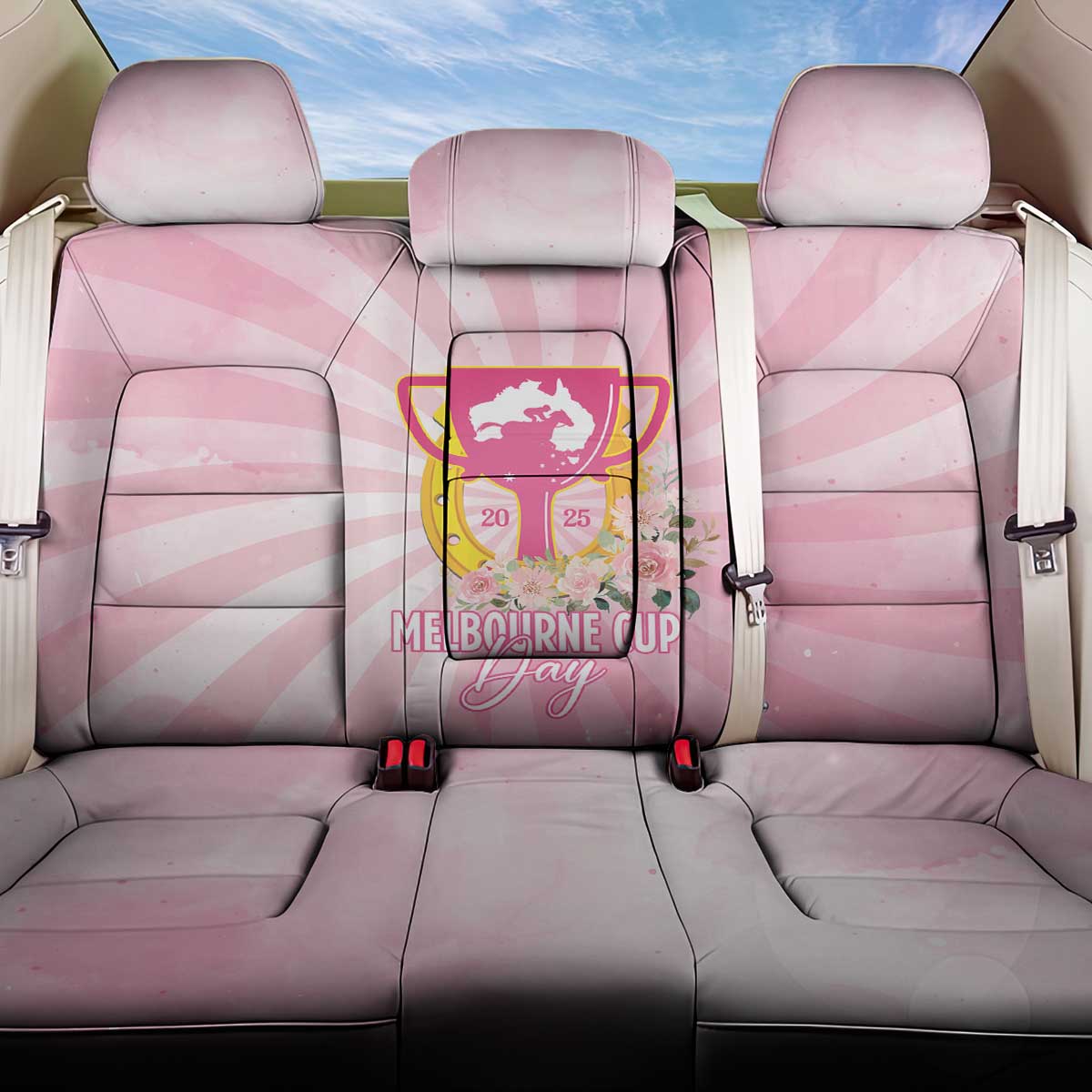 Australia Cup Melbourne Horse Racing Back Car Seat Cover 2025 Champion Trophy With Horseshoe - Aussie Hoodie