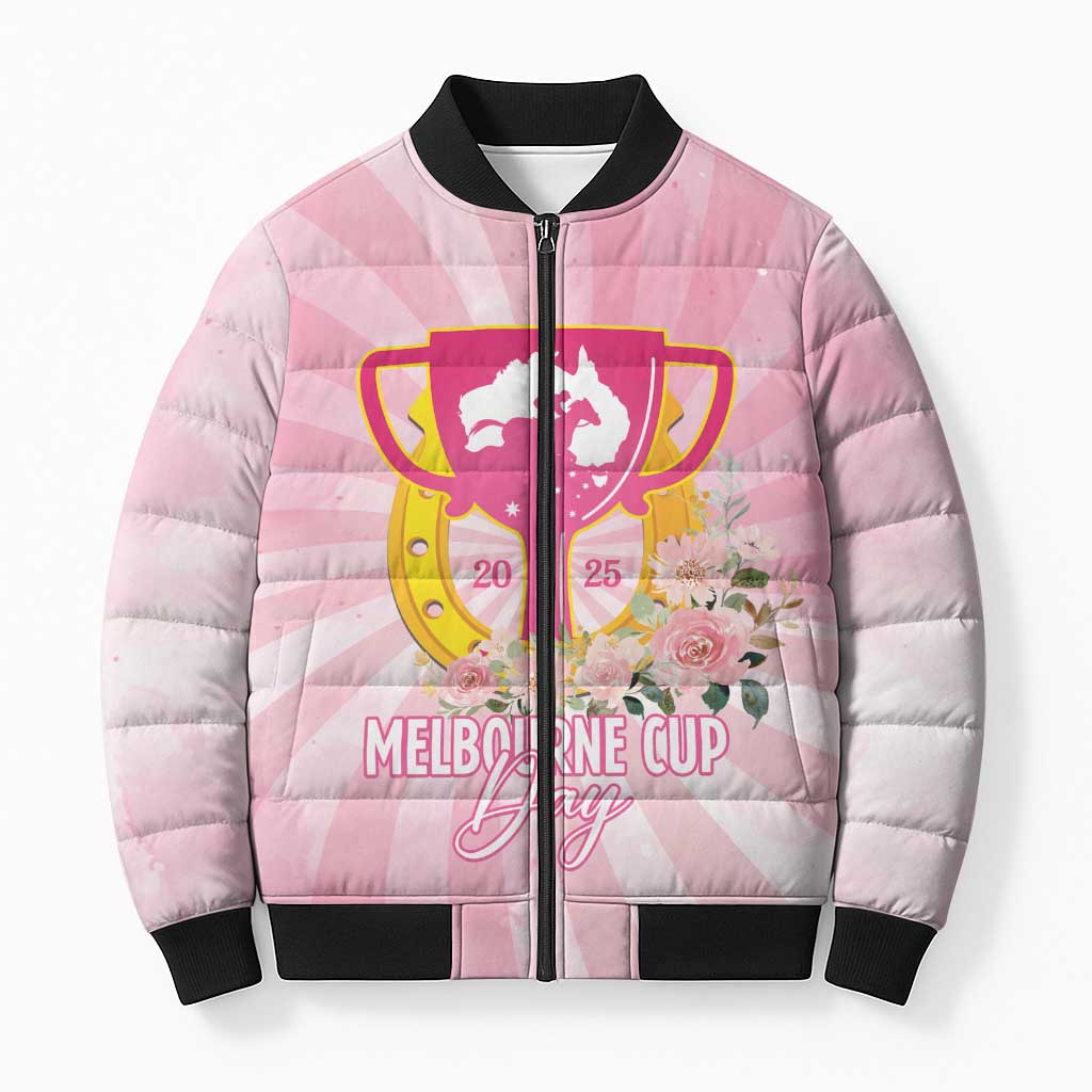 Australia Cup Melbourne Horse Racing Bomber Puffer Jacket 2025 Champion Trophy With Horseshoe - Aussie Hoodie