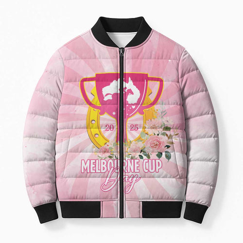 Australia Cup Melbourne Horse Racing Bomber Puffer Jacket 2025 Champion Trophy With Horseshoe - Aussie Hoodie