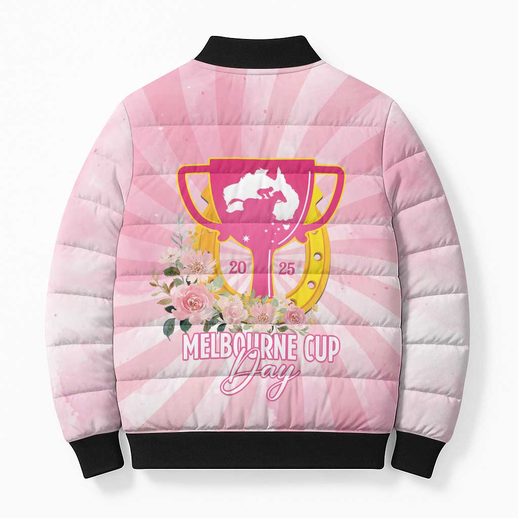 Australia Cup Melbourne Horse Racing Bomber Puffer Jacket 2025 Champion Trophy With Horseshoe - Aussie Hoodie