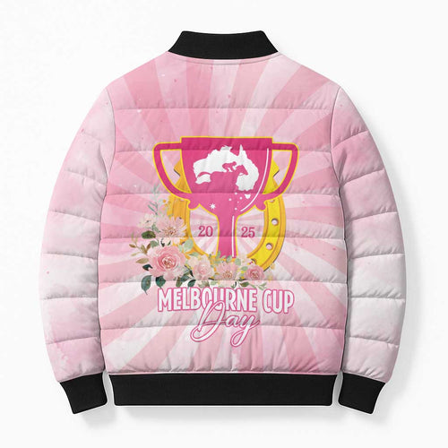 Australia Cup Melbourne Horse Racing Bomber Puffer Jacket 2025 Champion Trophy With Horseshoe - Aussie Hoodie