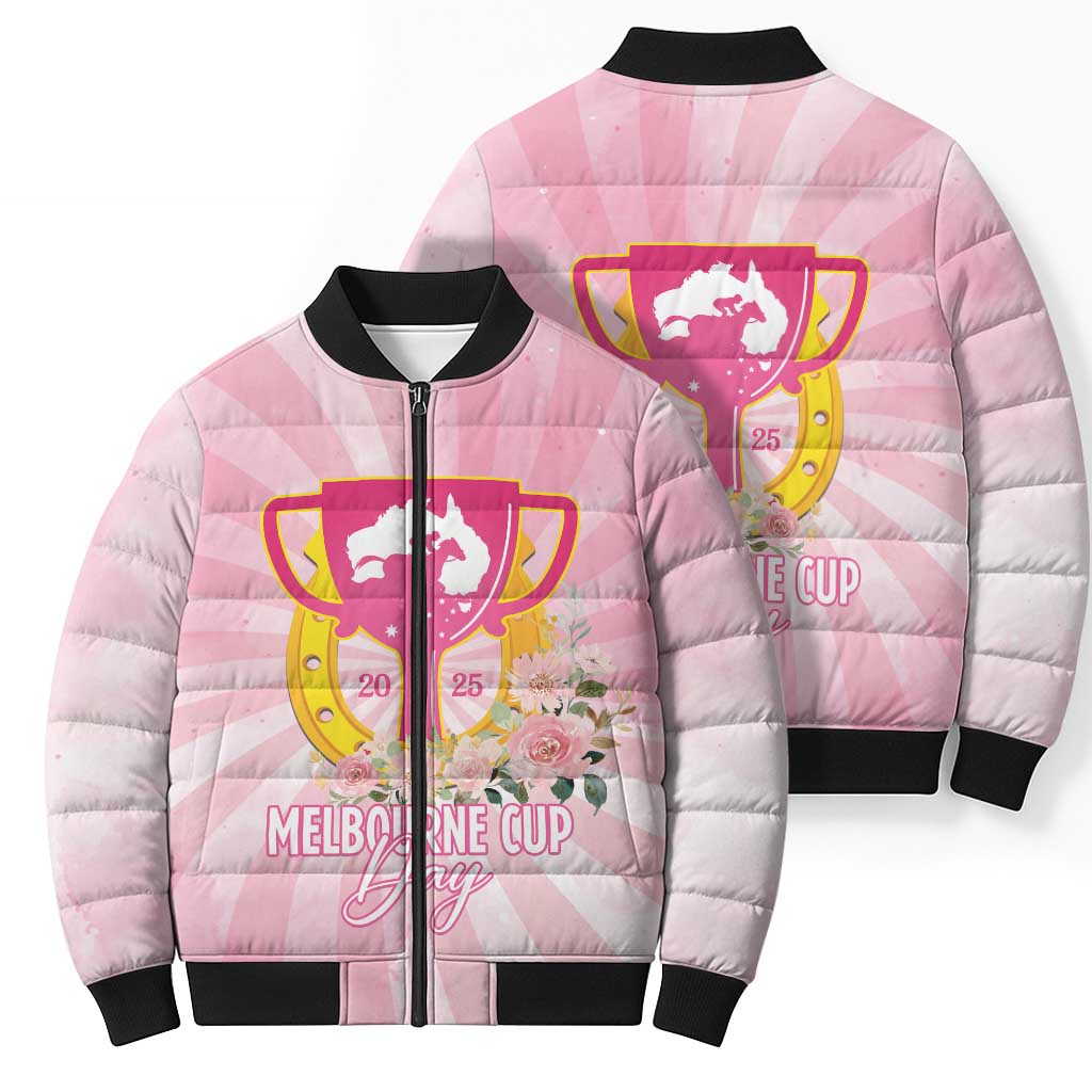 Australia Cup Melbourne Horse Racing Bomber Puffer Jacket 2025 Champion Trophy With Horseshoe - Aussie Hoodie
