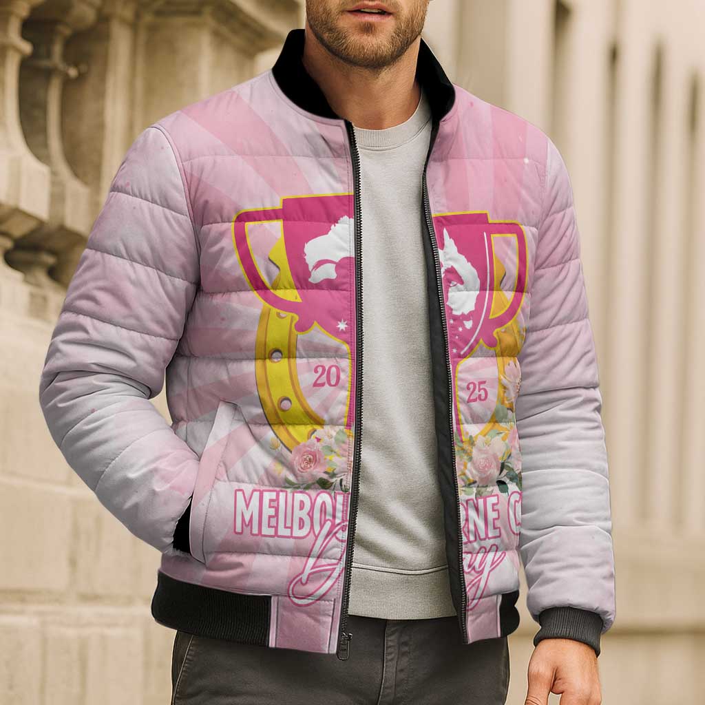 Australia Cup Melbourne Horse Racing Bomber Puffer Jacket 2025 Champion Trophy With Horseshoe - Aussie Hoodie
