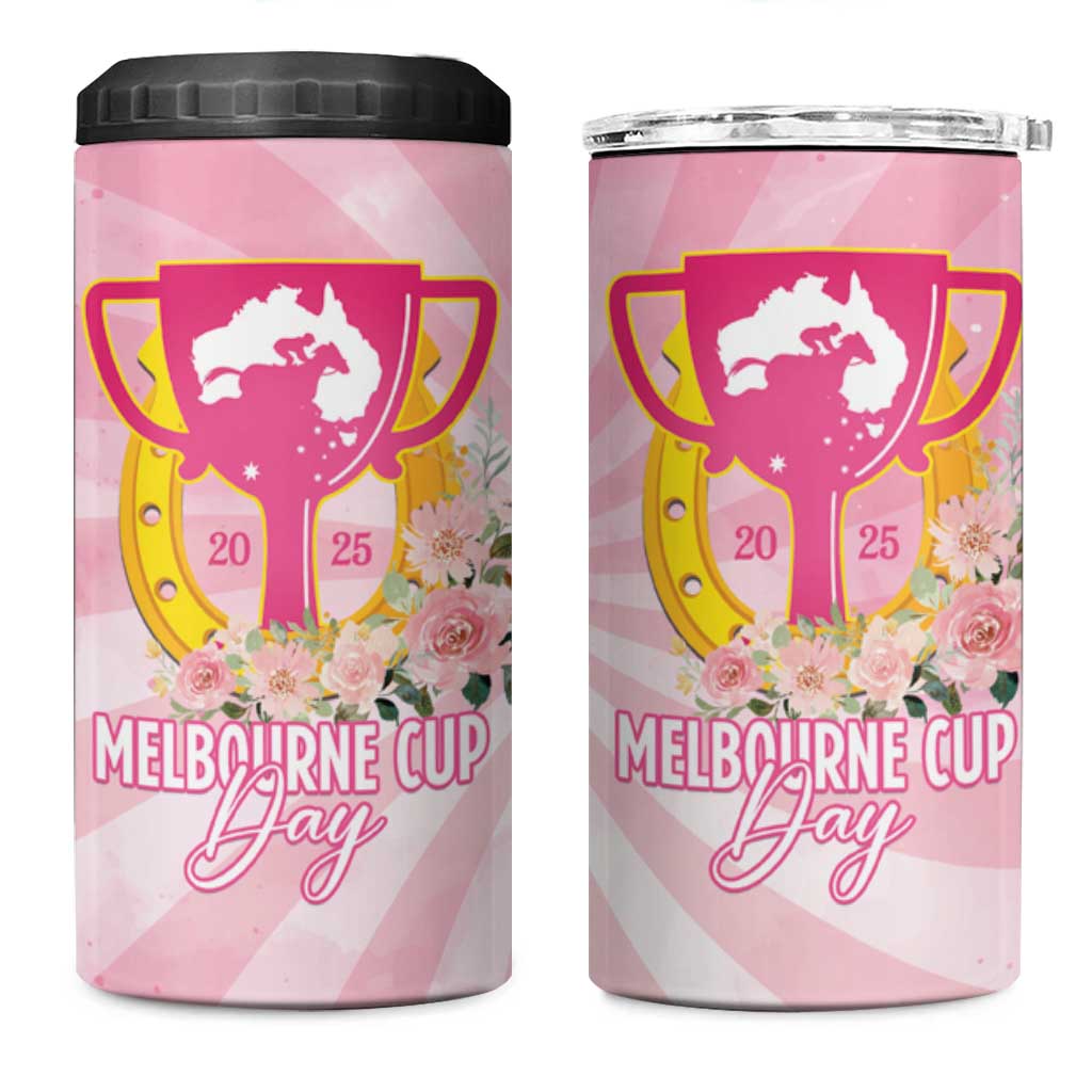 Australia Cup Melbourne Horse Racing 4 in 1 Can Cooler Tumbler 2025 Champion Trophy With Horseshoe - Aussie Hoodie
