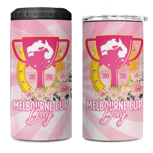 Australia Cup Melbourne Horse Racing 4 in 1 Can Cooler Tumbler 2025 Champion Trophy With Horseshoe - Aussie Hoodie