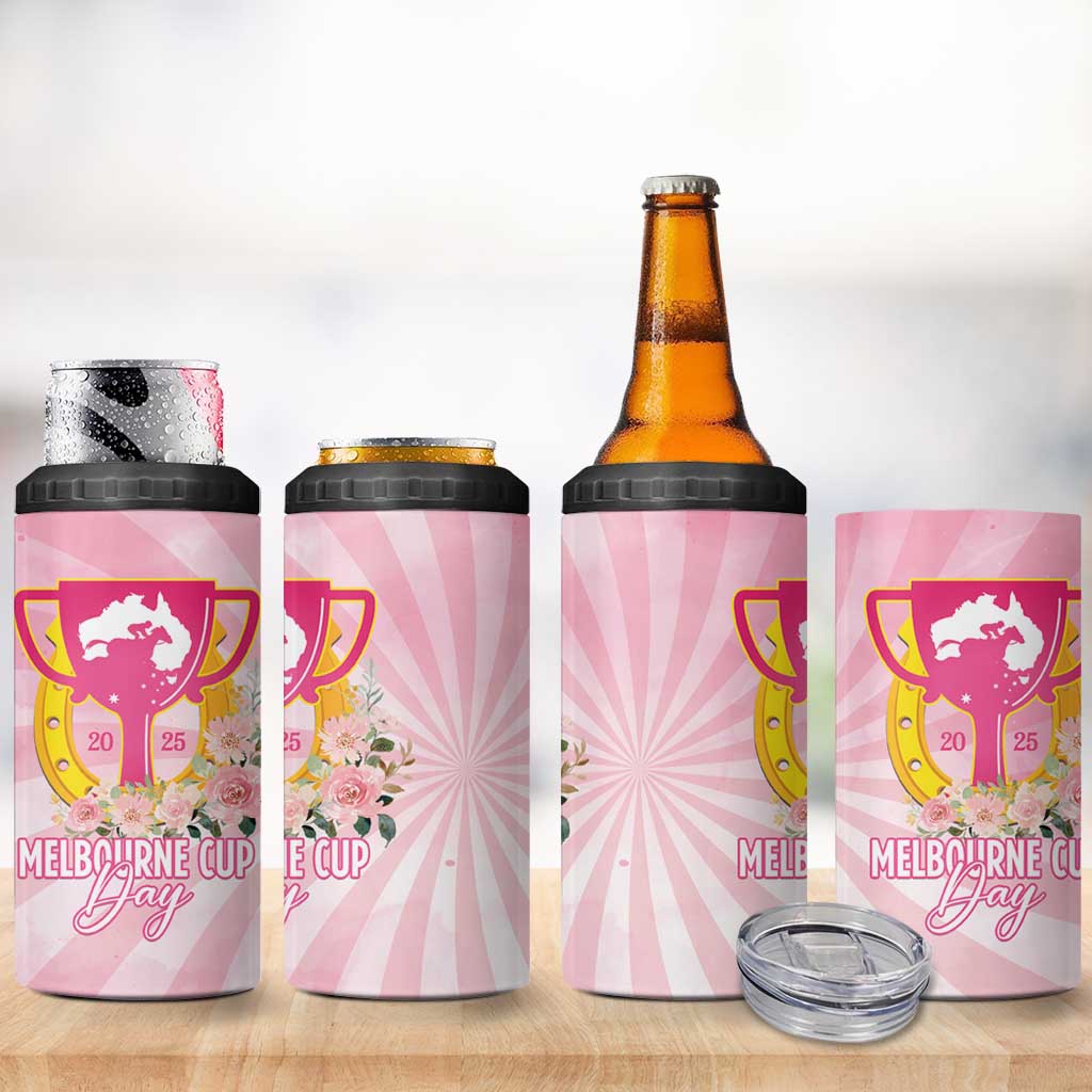 Australia Cup Melbourne Horse Racing 4 in 1 Can Cooler Tumbler 2025 Champion Trophy With Horseshoe - Aussie Hoodie