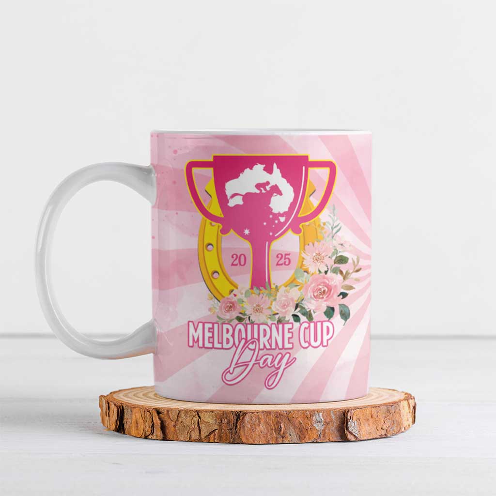 Australia Cup Melbourne Horse Racing Ceramic Mug 2025 Champion Trophy With Horseshoe - Aussie Hoodie
