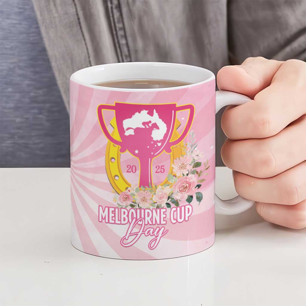 Australia Cup Melbourne Horse Racing Ceramic Mug 2025 Champion Trophy With Horseshoe - Aussie Hoodie