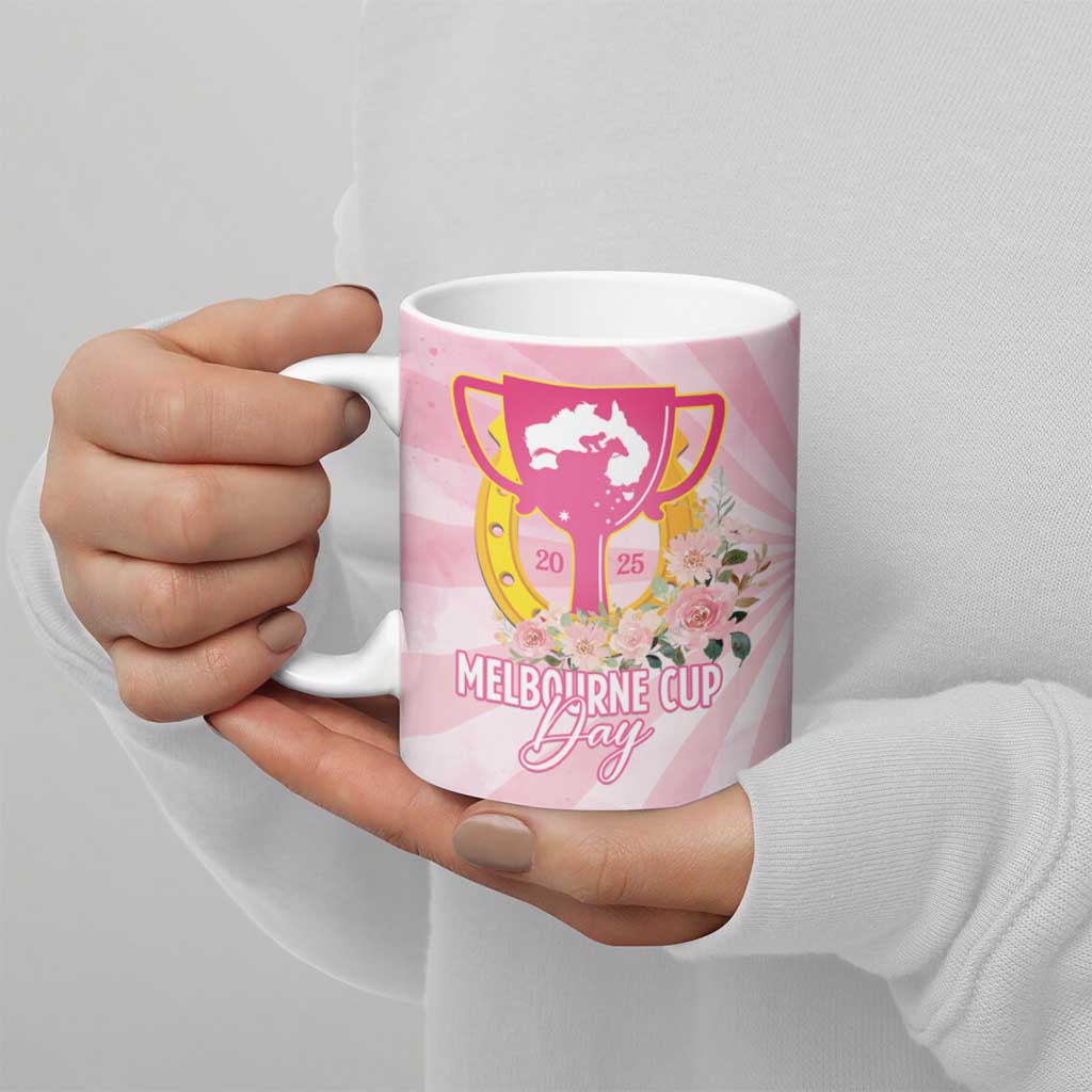 Australia Cup Melbourne Horse Racing Ceramic Mug 2025 Champion Trophy With Horseshoe - Aussie Hoodie