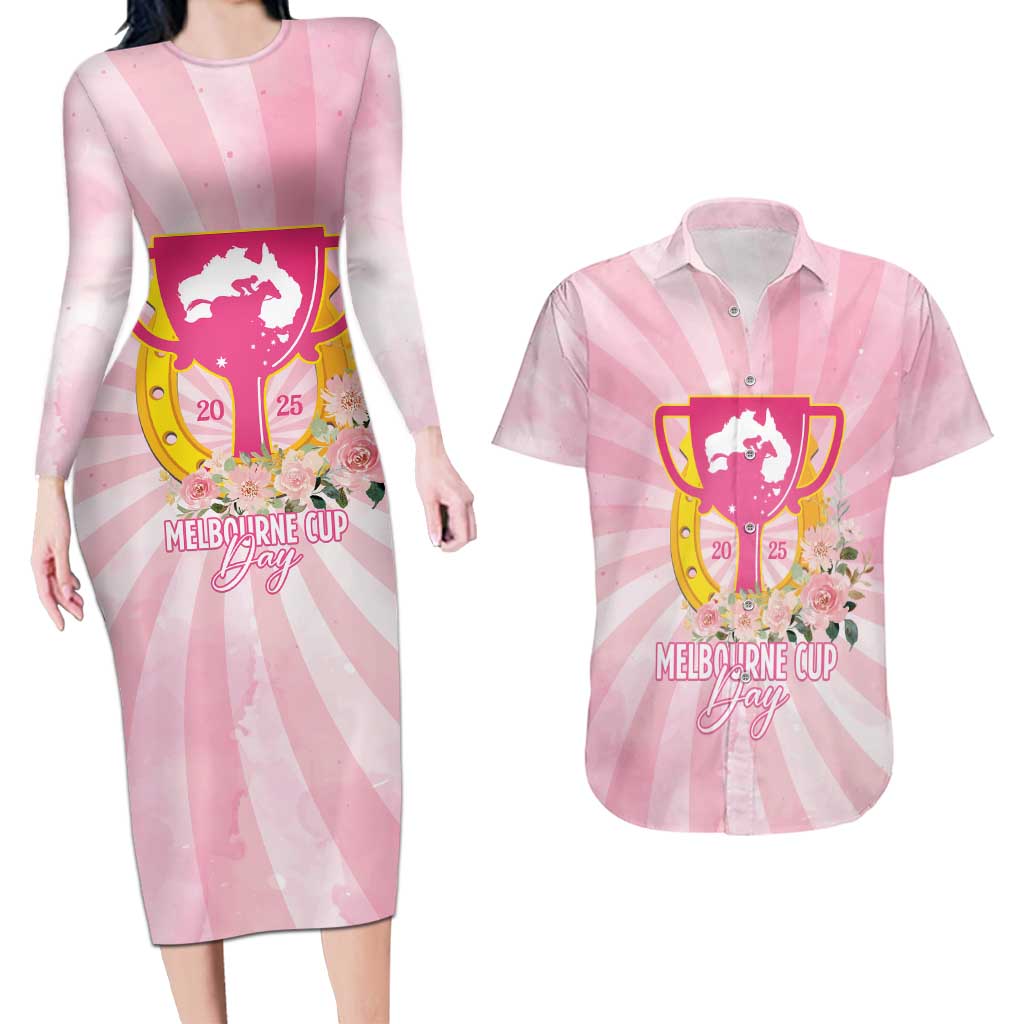 Australia Cup Melbourne Horse Racing Couples Matching Long Sleeve Bodycon Dress and Hawaiian Shirt 2025 Champion Trophy With Horseshoe - Aussie Hoodie