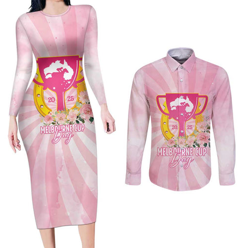 Australia Cup Melbourne Horse Racing Couples Matching Long Sleeve Bodycon Dress and Long Sleeve Button Shirt 2025 Champion Trophy With Horseshoe - Aussie Hoodie