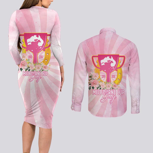 Australia Cup Melbourne Horse Racing Couples Matching Long Sleeve Bodycon Dress and Long Sleeve Button Shirt 2025 Champion Trophy With Horseshoe - Aussie Hoodie