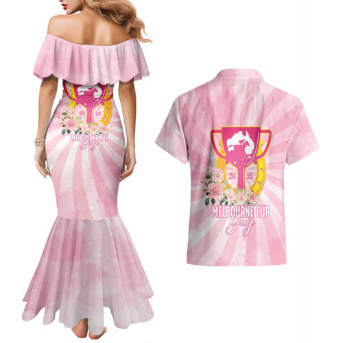Australia Cup Melbourne Horse Racing Couples Matching Mermaid Dress and Hawaiian Shirt 2025 Champion Trophy With Horseshoe - Aussie Hoodie