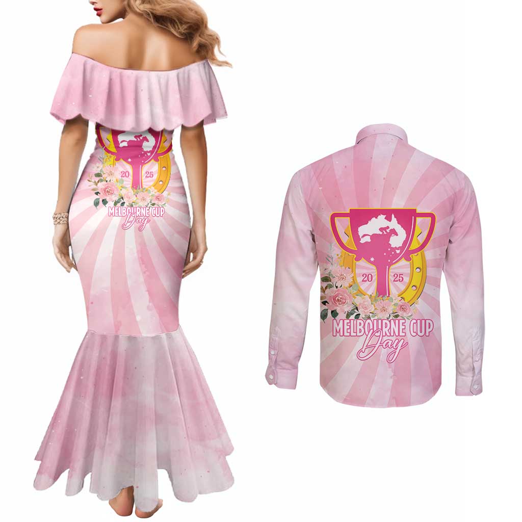Australia Cup Melbourne Horse Racing Couples Matching Mermaid Dress and Long Sleeve Button Shirt 2025 Champion Trophy With Horseshoe - Aussie Hoodie