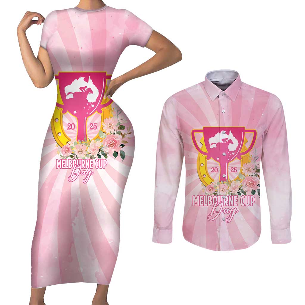 Australia Cup Melbourne Horse Racing Couples Matching Short Sleeve Bodycon Dress and Long Sleeve Button Shirt 2025 Champion Trophy With Horseshoe - Aussie Hoodie
