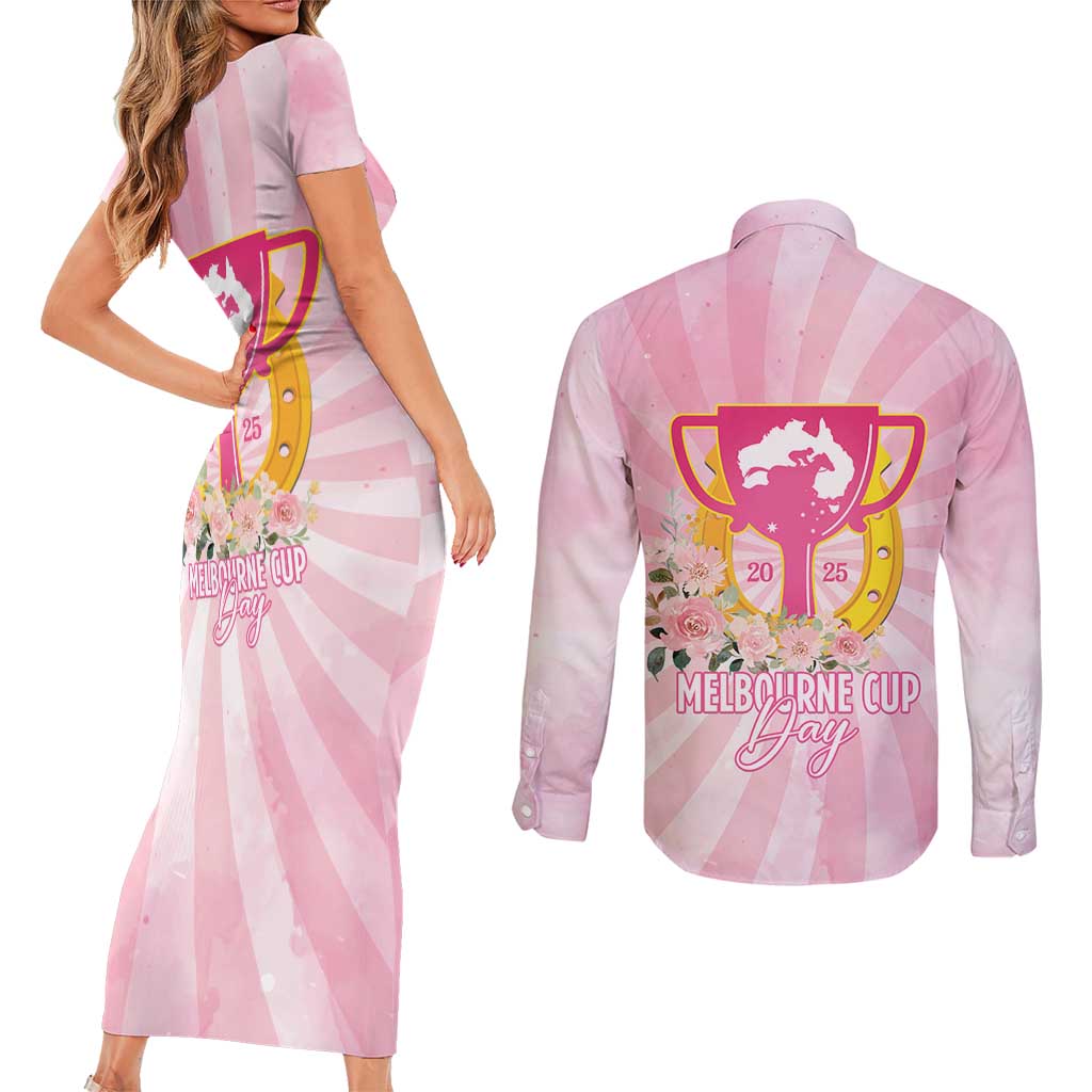 Australia Cup Melbourne Horse Racing Couples Matching Short Sleeve Bodycon Dress and Long Sleeve Button Shirt 2025 Champion Trophy With Horseshoe - Aussie Hoodie